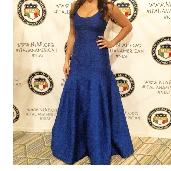 Halston Heritage Tulip Faille Evening Gown in Blue - Picture 5 of 8